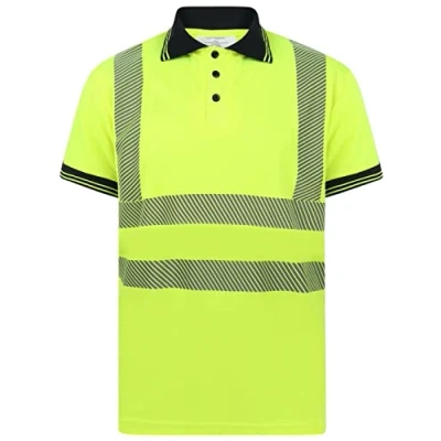 Image of Aztec High Vis Visibility Short Sleeve Polo Neck T Shirt Hi Shirts Viz Safety Work Reflective Tape Top (Yellow X Large)
