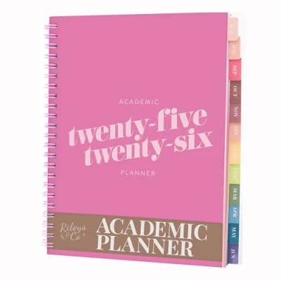 Image of Rileys 2024 2025 18 Month Academic Weekly Planner Typographic &amp; Monthly Agenda Planner, Flexible Cover, Notes Pages, Twin Wire Binding (Pink Diagonal, 20 x 15 cm (UK))