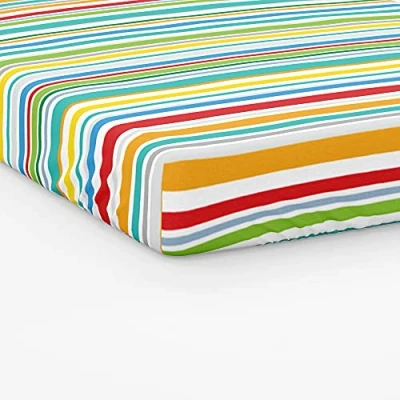 Image of Happy Linen Company Girls Boys Kids Zoo Escape Animals Striped Toddler Cot Bed Fitted Sheet Bedding