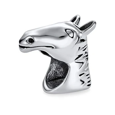 Image of Equestrian Western Cowgirl Horse Charm Bead For Women Teen Oxidized .925 Sterling Silver Fits European Bracelet