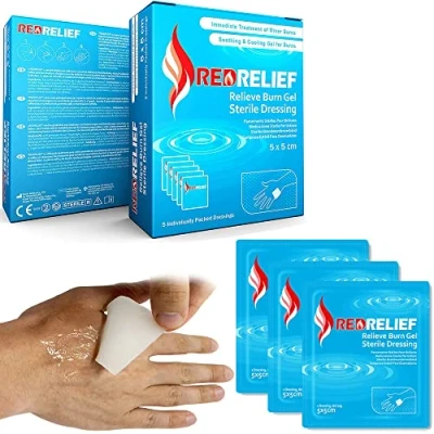 Image of Pack of 5 RedRelief Emergency 5x5cm Burn Dressing Cools, soothes and relieves Pain