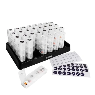 Image of KMINA Monthly Pill Box Organiser 4 Times a Day, Boxes Vitamin Organiser, 31 Day Tablet Large for Elderly, Medication Organizer