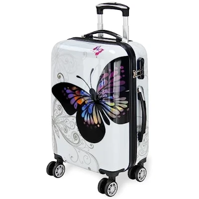 Image of MONZANA® Luggage Suitcase Medium Lightweight Durable ABS Hard Shell Vibrant Butterfly Design 4 Wheels Combination Lock (22 Inches, 42 litres)