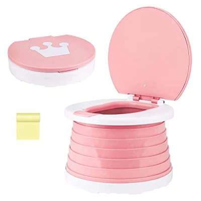 Image of DRERIO Travel Potty Portable Folding Toddler Toilet Carry Child&#039;s Training Seat for Kids Car, Indoor, Outdoor (Pink)
