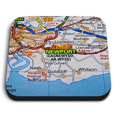 Image of 1 x Square MDF Fridge Magnet Newport Wales Welsh UK Map 45864