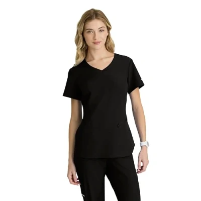 Image of BARCO Skechers Vitality Electra Scrub Top for Women V Neck Medical Top, 4 Way Stretch Women&#039;s Black, S