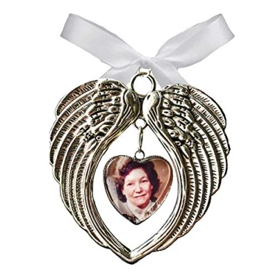 Image of Rockshore Accessories Angel Wings Heart Photo Memory Charm Hanging Decoration Memorial Plaque Bereavement Gift Keepsake