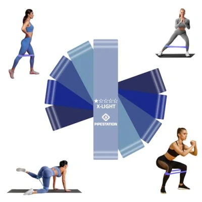 Image of Pipestation Resistance Bands Set 5 Pack 30lbs (2.27 13.6kgs) Exercise for Women Mini Loop Pilates Band Gym Workout &amp; Physio Stretching Natural Rubber Booty Hip Thigh Glute