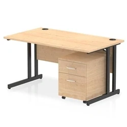 Image of Impulse 1400x800 Desk Maple/Black Cantilever Leg 2 Drawer Mobile Ped