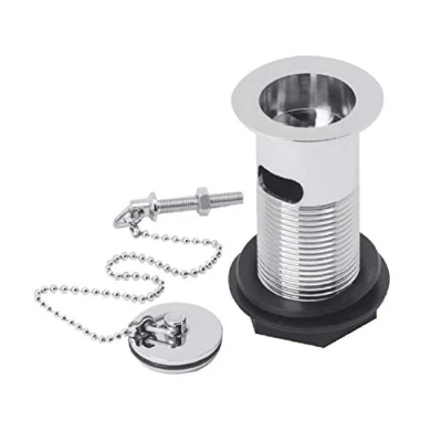 Image of Nuie E303 ǀ Modern Bathroom Contract Basin Waste with Poly Plug and Ball Chain, 88mm x 60mm, Chrome, Simple