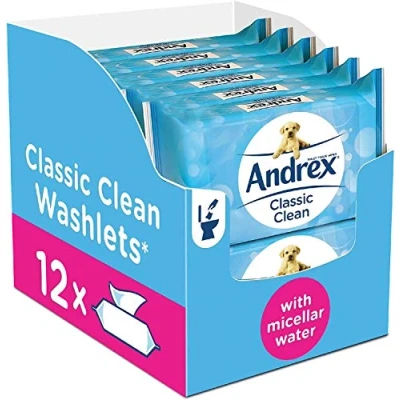 Image of Andrex Washlets Flushable Toilet Tissue Wipes 12 Packs (40 Per Pack, Total 480 Wipes) by