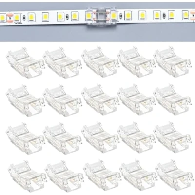 Image of TOKERU LED Strip Light Connector, 20 Pack, 8mm, 2 Pin (Strip to (SMD), 8mm) No Dark Areas, Solder Free Quick Connectors for 3528 Lights