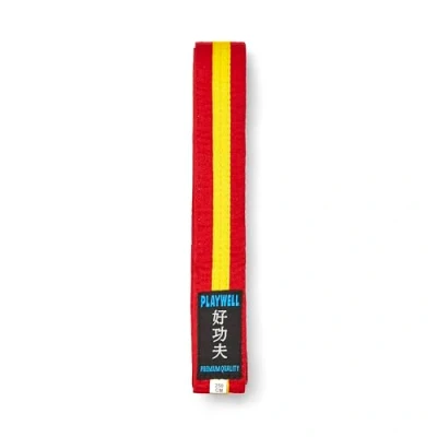 Image of Playwell Martial Arts Cotton Coloured Belt With Various Stripes Grading (Karate, Judo Taekwondo) (Red Yellow Stripe, 220cm)