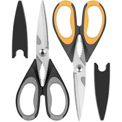 Image of Heavy Duty Kitchen Scissors, 2Pack Sharp Shears Multipurpose Utility Stainless Steel Scissor Cooking for Chicken Poultry Fish Meat Vegetables Herbs Flowers BBQ