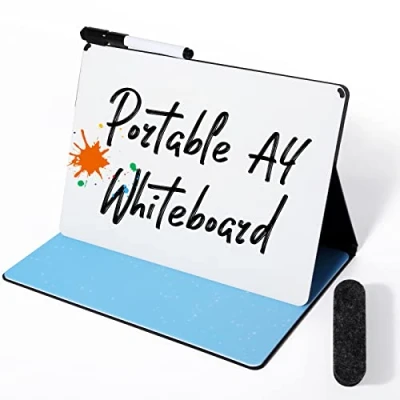 Image of AGM Double Sided Mini Whiteboard, A4 Portable Dry Erase Board with Pen, Desk Whiteboard for Study, Meeting, Draft, Notes, Doodling