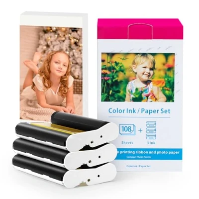 Image of Compatible for Canon Selphy CP1300 CP1500 Ink Photo Paper Set,100 x 148mm 108 Sheets and 3 Color Cassette, Replace KP 108IN CP1200 CP1000 CP910 CP810 CP790 CP Printers