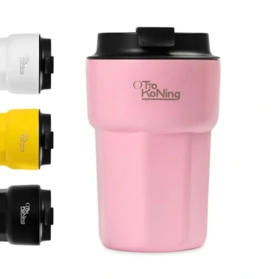 Image of Otto Koning Coffee Cup Travel Mug 350ML, Insulated with Leakproof Lid, Reusable Cups for Travel, Stainless Steel Hot and Cold Water Tea (Pink 350ml/12oz)