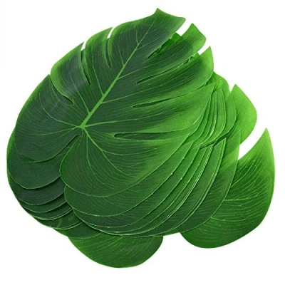 Image of TOPINCN 12Pcs Artificial Plant Leaves Green Monstera Leaf Party Theme BBQ Birthday Wedding Table Decorations