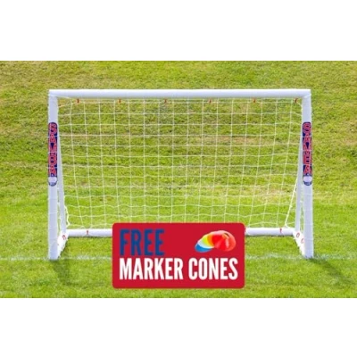 Image of Samba 6x4ft Football Goal All Weather uPVC Training Posts Portable Net Locking System &amp; 5 Marker Cones