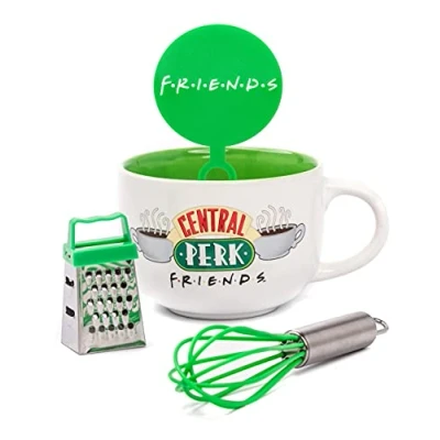 Image of FRIENDS TV Show Mug and Stencil Accessories Set Central Perk Cappuccino Cup Coffee Barista Birthday Gifts White Ceramic Homeware One Size