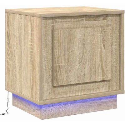 Image of vidaXL Bedside Cabinet with LED Lights Sonoma Oak 44x34,5x45 cm