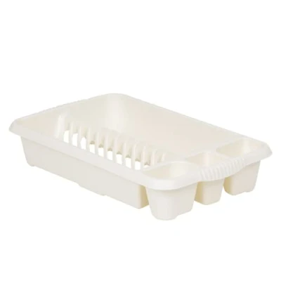 Image of M1SS Soft Cream High Grade Medium Plastic Dish Drainer Plate Cutlery Tray Rack Kitchen Sink Holder Stand Draining Board