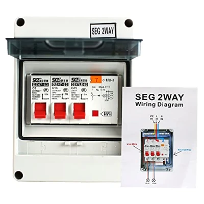 Image of Consumer Unit Circuit Breaker Panel, 2 Way Mini Leakage Proof Breaker, 40A 30mA RCD 2MCB 6A+16A,IP65 Universal Protective for Garage Caravan