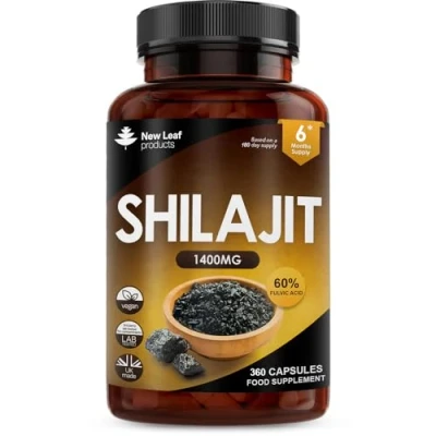 Image of Shilajit Capsules 1400mg 60% Fulvic Acid Pure High Strength Himilayan Shilajit, 6 Months Supply Shalajit Resin Made in The UK Supplement by New Leaf 360