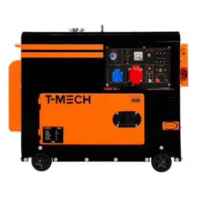 Image of Silent Diesel Generator Three Phase ATS 6.5kVA 6500W 13HP 230V 400V Electric Start Closed Frame Emergency Power 4 Portable Wheels Black Powder Coated Steel 20L Fuel Capacity Tool Kit &amp; Funnel