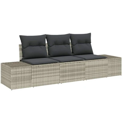 Image of vidaXL 3 Piece Garden Sofa Set with Cushions Light Grey Poly Rattan