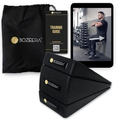 Image of Bozeera 3 Piece Squat Wedge Block Set Multi Angle Foam Slant Board, Ramp, Calf Stretcher, Foot for Stretching &amp; Mobility Incl. Video Guide, Poster Bag