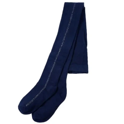 Image of vidaXL Kids&#039; Pantyhose, Children’s Tights with Glittering Lurex Strip, Toddler Footed School Leggings in Navy Blue, Size 128 for 7 8 Years
