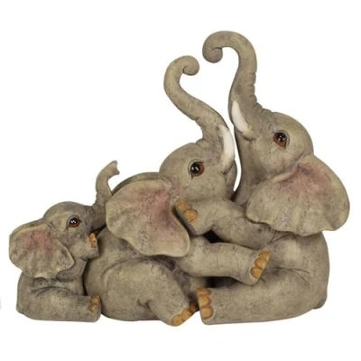 Image of Adorable Grey Resin Elephant Family Ornament 12.5cm x 14cm (1 Pc.) Charming Rustic Design, Durable Handcrafted Decor, Nature inspired Gift Ideal for Home Accessory