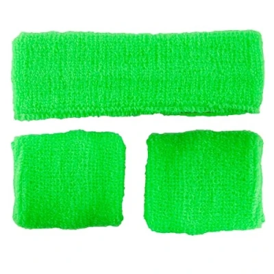 Image of Wicked Costumes Adult Unisex 80&#039;s Neon Green Sweatband &amp; Wristbands Fancy Dress Accessory