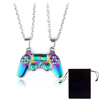 Image of LSUWDE 2 Pack Magnet Couples Necklace, Magnetic Couple Gamepad Pendant Split Colorful Necklaces, Valentines Gifts for Boyfriend Girlfriend Husband Wife