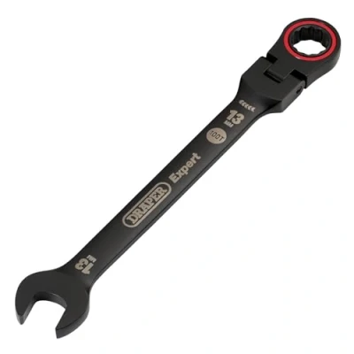 Image of Draper Expert HI TORQ Metric Flexible Head Ratchet Combination Spanner, 13mm, Black