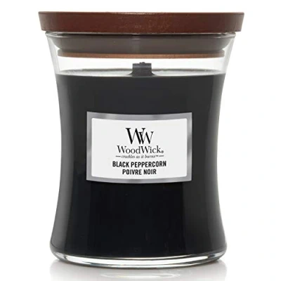Image of WoodWick Medium Hourglass Scented Candle with Crackling Wick, Black Peppercorn, Up to 60 Hours Burn Time, Peppercorn