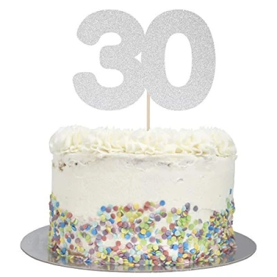 Image of Large Number 30 Glitter Cake Topper (Silver Glitter)