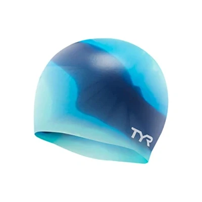 Image of TYR Junior Tie Dye Swim Cap, Blue/Teal