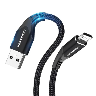 Image of VENTION Micro USB Cable 1M Kindle Fire Tablet Charger UK Nylon Braided Android Short for Samsung Galaxy S6 S7 S5 J7 J5 PS4 Xbox Controller Charging Cable(Black)