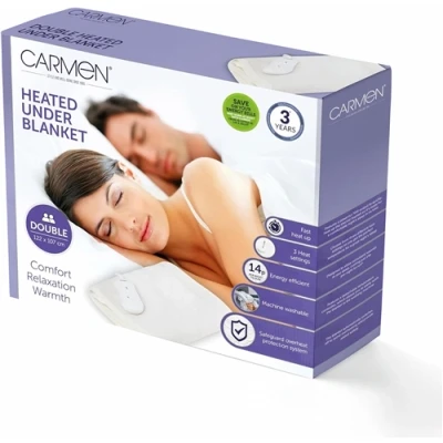 Image of Carmen Double Heated Under Blanket with Overheat Protection White