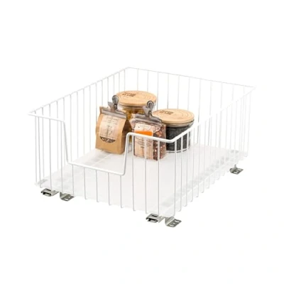 Image of bremermann Cupboard Basket Drawer 40 cm Width, Floor Telescopic with Shelf, Kitchen (white)