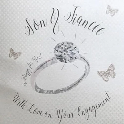 Image of WHITE COTTON CARDS SON &amp; FIANCEE ENGAGEMENT RING LARGE CARD, HANDMADE (XSS70S)