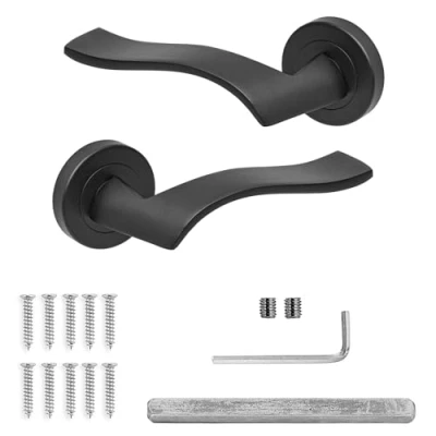 Image of Decoranddecor Matt Black Door Handle Levers Aluminium Alloy Wave Design for Internal Doors