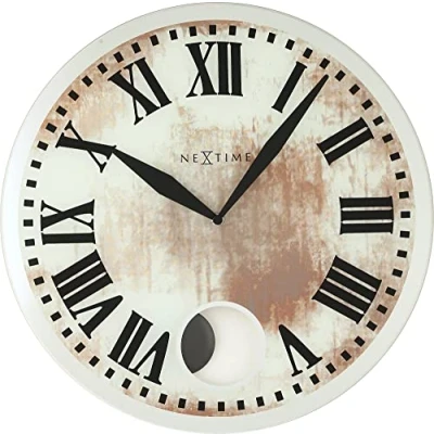 Image of NeXtime big wall clock &quot;ROMANA&quot;, with pendulum, round, mirror glass, white, ø 43 cm