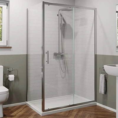 Image of Modern Bathroom 1200m x 700mm Sliding Shower Door Side Panel Framed Enclosure 6mm Safety Glass Acrylic Capped Anti Slip Tray with Waste