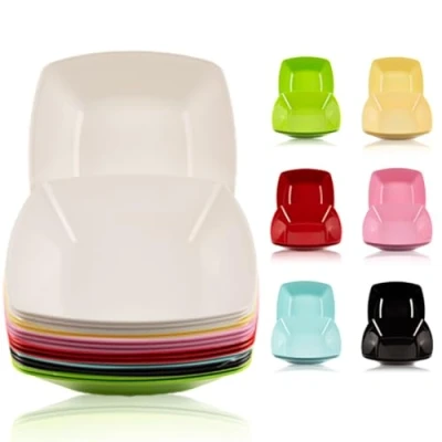 Image of ECO Unbreakable Colourful Plastic Square Bowls Set of 4 Shatterproof 100% Food Safe Perfect for Camping, Indoors, Outdoors, and picnics (White, Large 24x24cm)