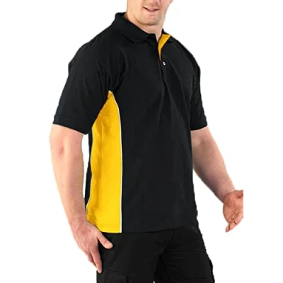 Image of True Face Mens Polo Shirt Plain Tshirt Short Sleeve Summer Work Pique T Workwear Adult Tee Classic Casual PK Top Black Yellow XXL