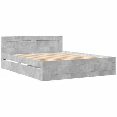 Image of vidaXL Bed Frame with Headboard Concrete Grey King Size Engineered Wood