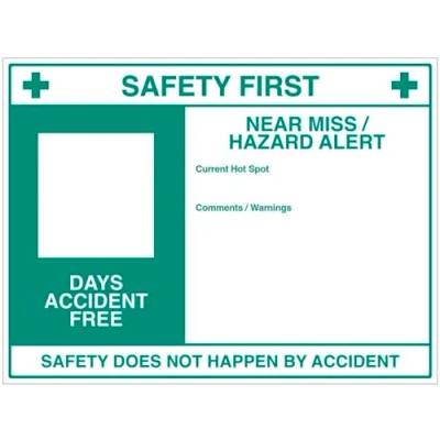 Image of Safety First Near miss Hazard alert Dry Wipe Board 800x600mm 3mm foam pvc